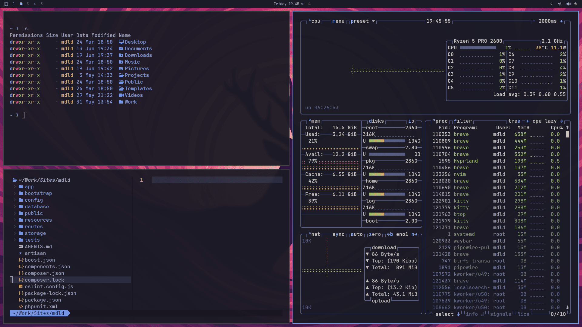 My Omarchy desktop — tiling in action